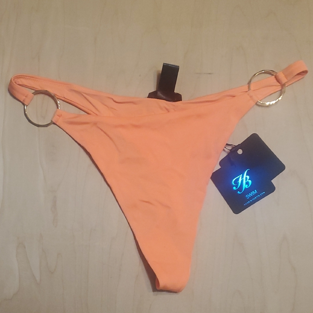 Athena Orange Bikini Bottom with Gold Ring Accents